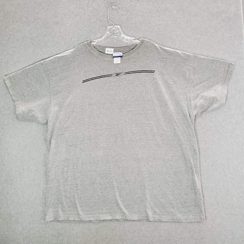 VINTAGE Reebok Men Shirt 3X Gray Logo Graphic Stripe Short Sleeve Crew Neck